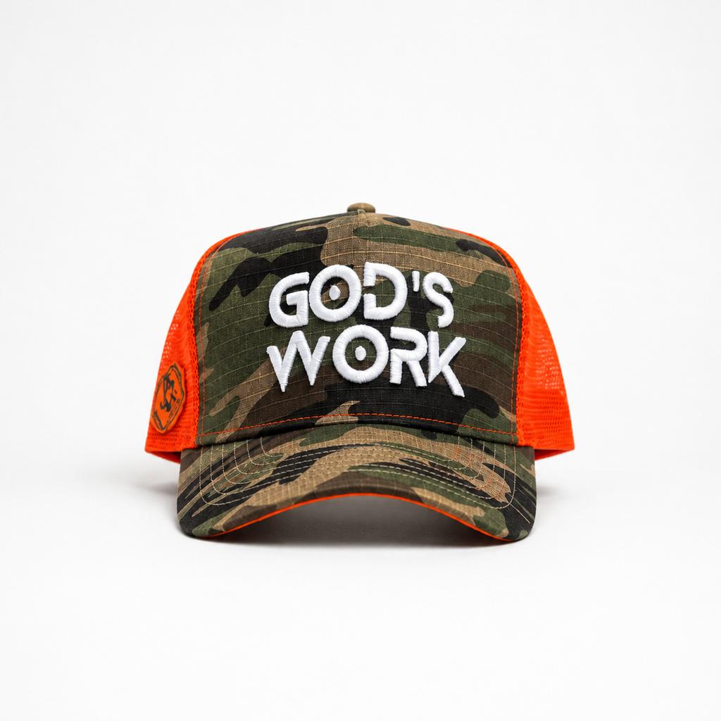God’s Work- Signature Series Camo/Orange Mesh Snap-back